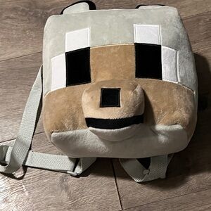 Minecraft Boys Wolf Plush Backpack, 12.5" Grey New